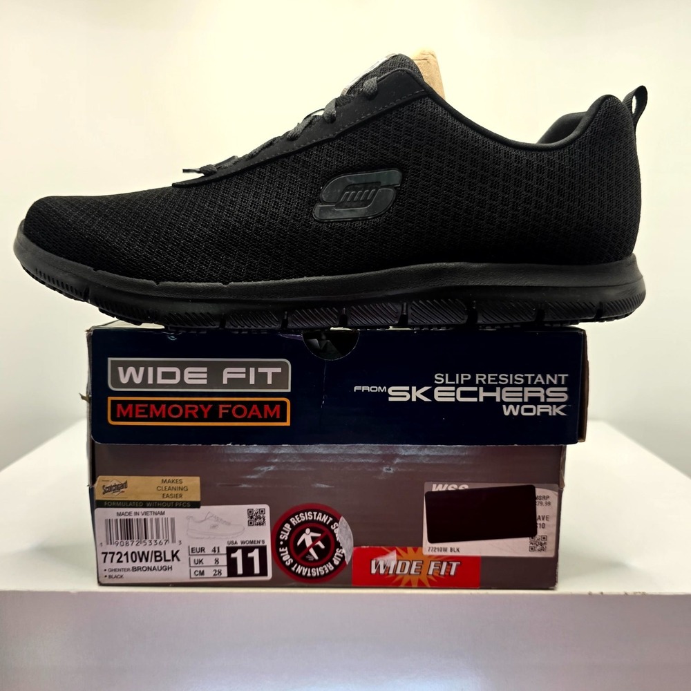 Skechers Ghenter Bronaugh 77210W Womens 11 Wide Work Shoes Black Slip Resistant